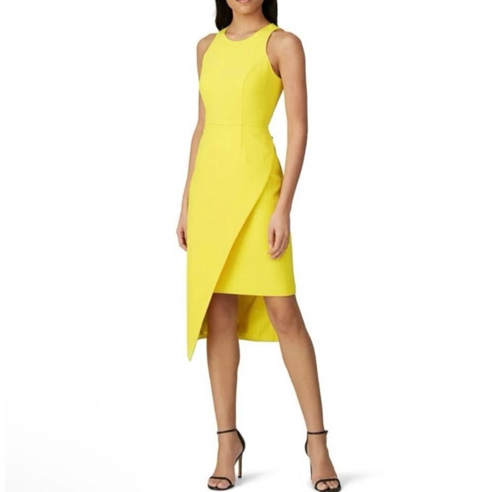 Toccin Yellow Asymmetric Sheath dress Size 8